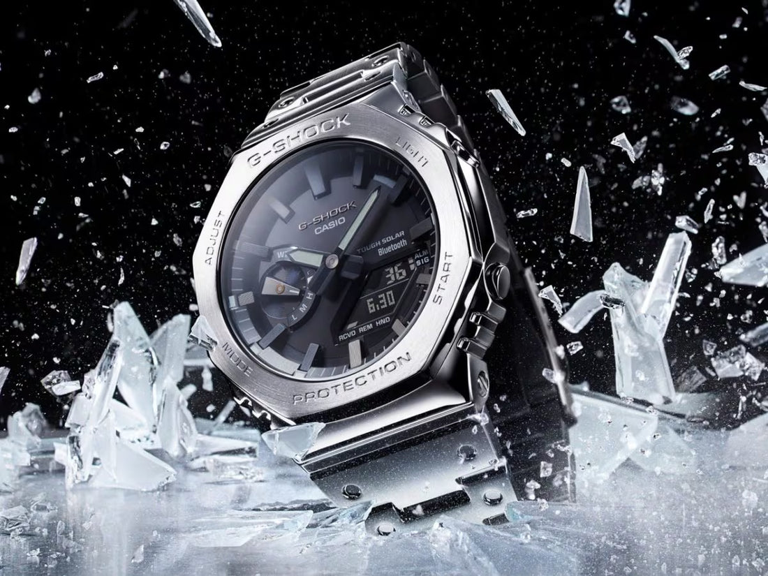 Unusual edition of the iconic Casio G-Shock model. Steel, composite and baby blue in one! - Royal-Watch