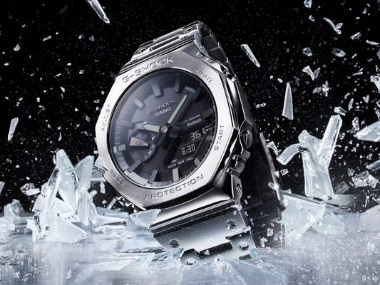Unusual edition of the iconic Casio G-Shock model. Steel, composite and baby blue in one! - Royal-Watch